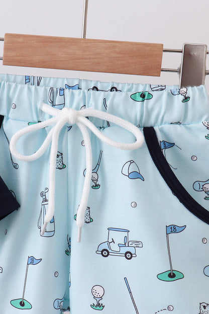 Navy Golf Print Shorts Set