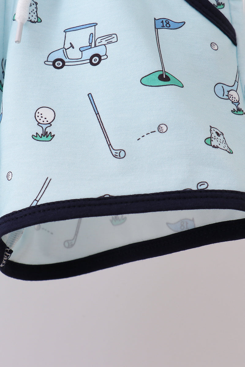 Navy Golf Print Shorts Set