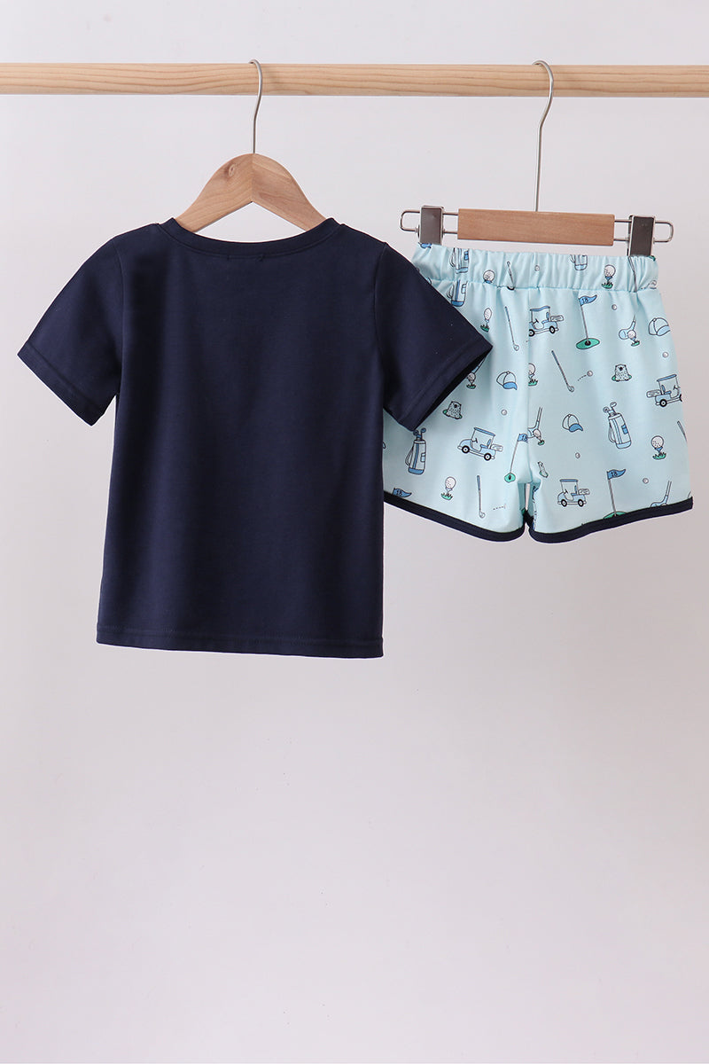 Navy Golf Print Shorts Set