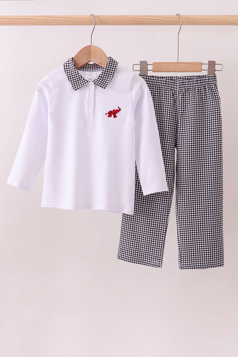 White Alabama Elephant Embroidery Pants Set
