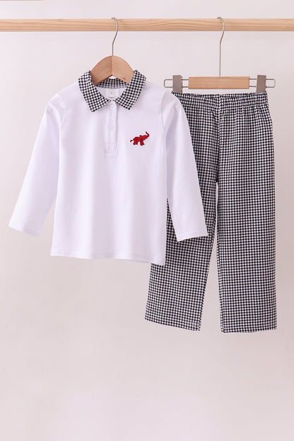 White Alabama Elephant Embroidery Pants Set