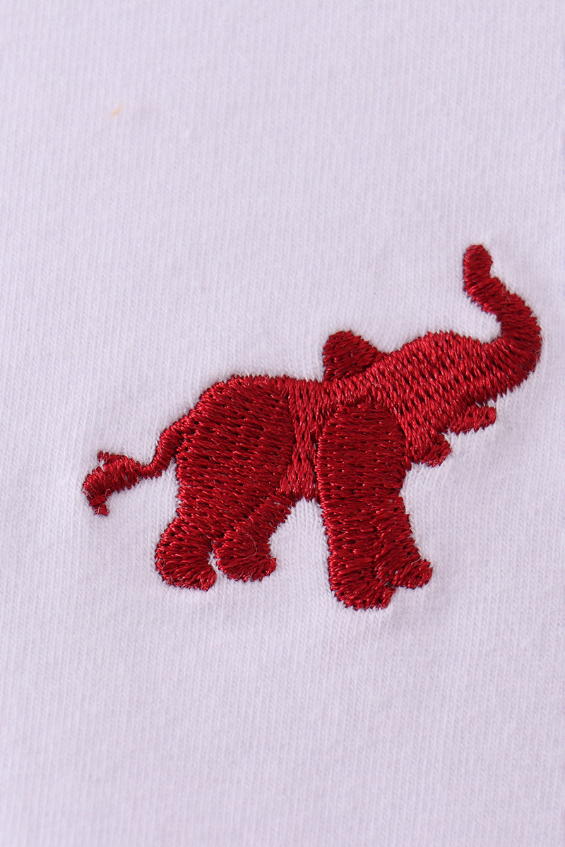 White Alabama Elephant Embroidery Pants Set