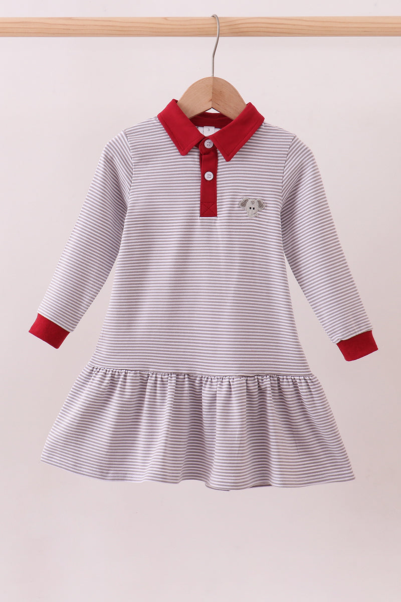 Alabama Stripe Elephant Embroidery Dress