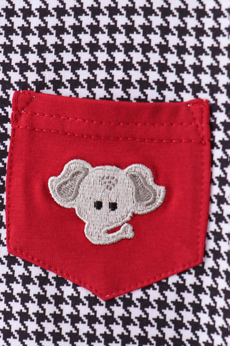 Premium Maroon Alabama Elephant Embroidery Gingham Pants Set