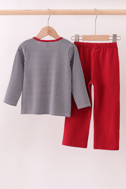 Premium Maroon Alabama Elephant Embroidery Gingham Pants Set