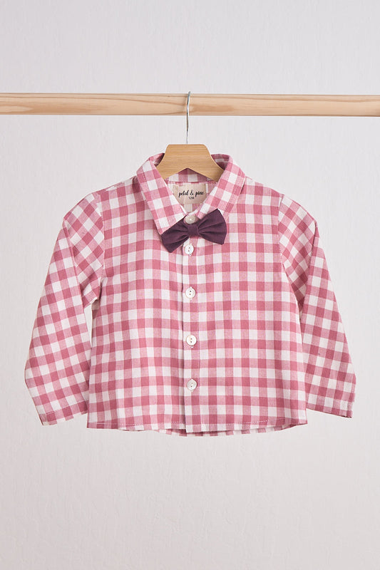 Pink Gingham Boy Flannel Button Down Shirt