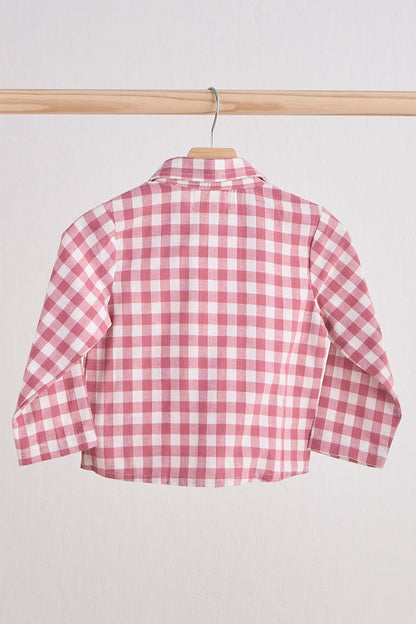 Pink Gingham Boy Flannel Button Down Shirt